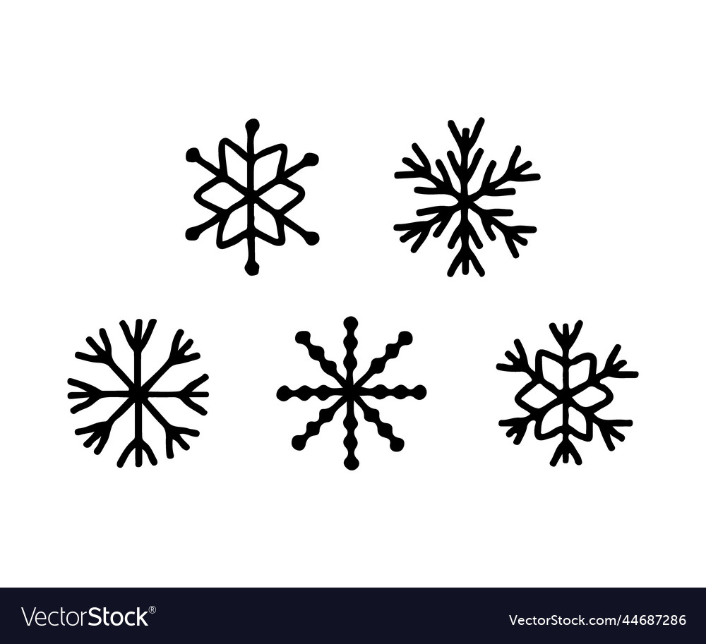 Different snowflake doodle shape snow hand draw