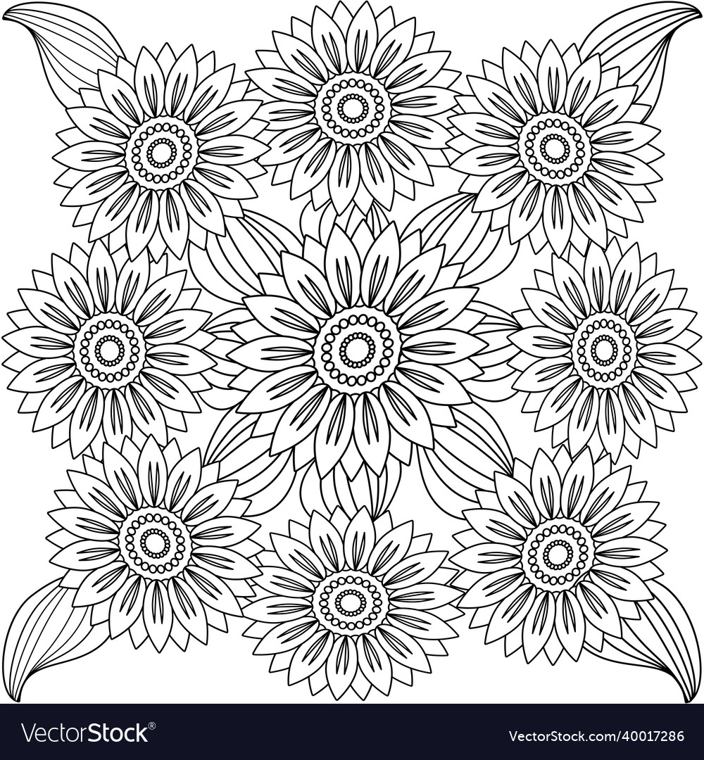 Floral picture in black and white for coloring Vector Image