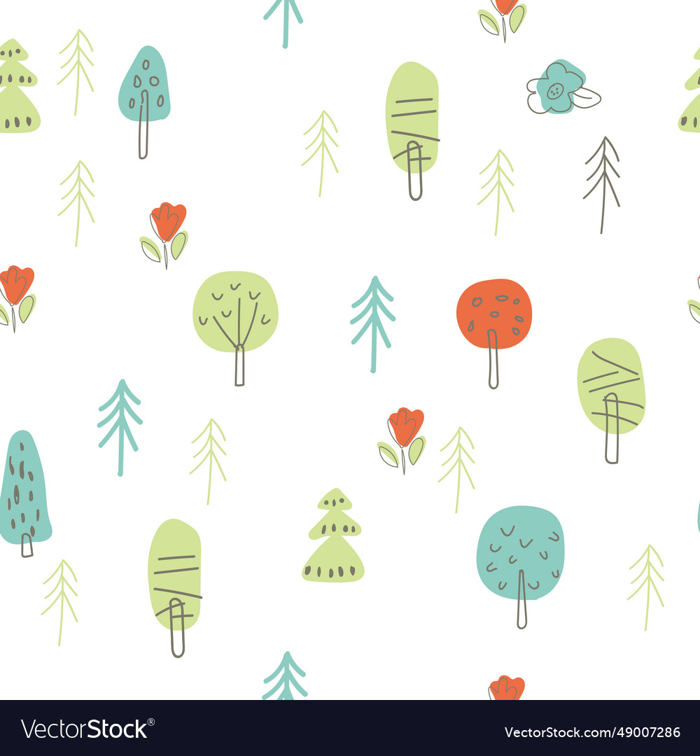Hand drawn light seamless pattern with trees Vector Image Hand drawn light seamless pattern with trees