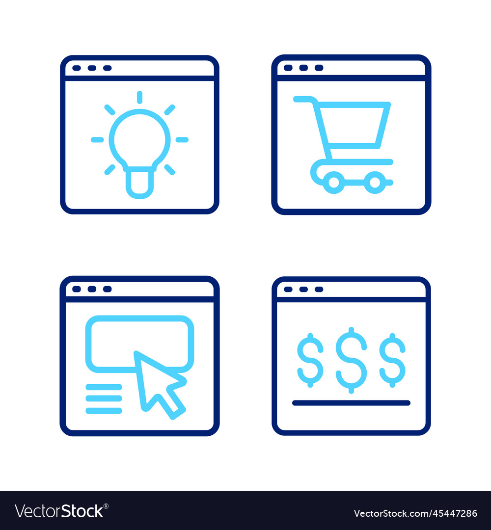 Set line online shopping on screen ui or ux vector image Set line online shopping on screen ui or ux