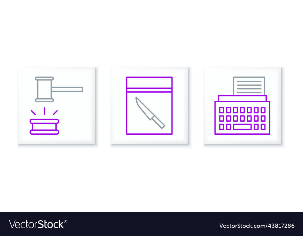 Set line retro typewriter judge gavel