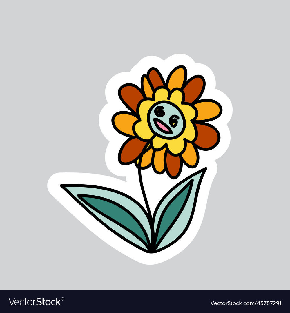 70s styles doodle sticker funny flower