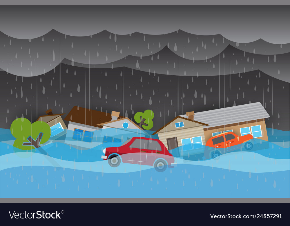 City flood flooding water in city street Vector Image