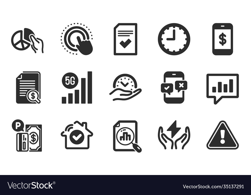 Click hand checked file and pie chart icons set Vector Image Click hand checked file and pie chart icons set