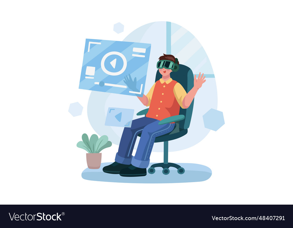 Man watching video using virtual reality Vector Image Man watching video using virtual reality