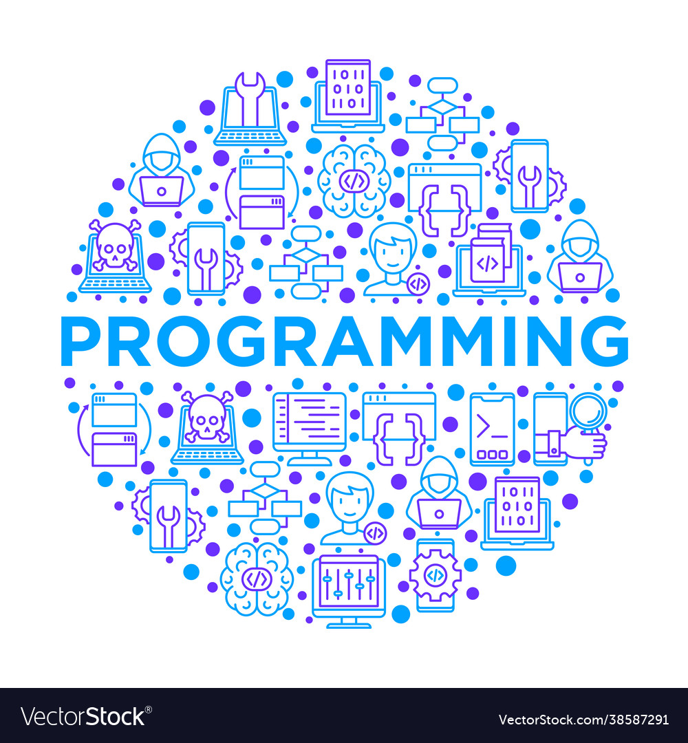 Programmierkonzept im Kreis mit dünner Linie vector image Programmierkonzept im Kreis mit dünner Linie