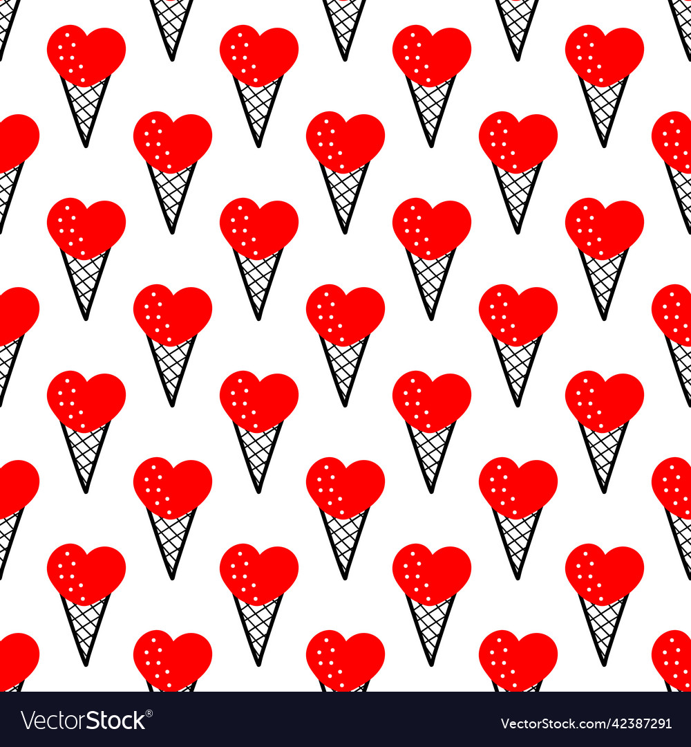 Seamless pattern with ice cream in a cone vector image Seamless pattern with ice cream in a cone