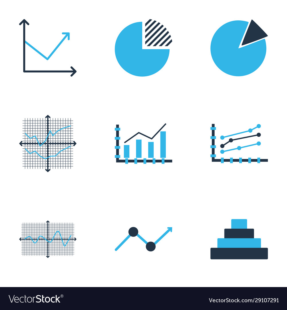 Set graphs diagrams and statistics icons vector image Set graphs diagrams and statistics icons