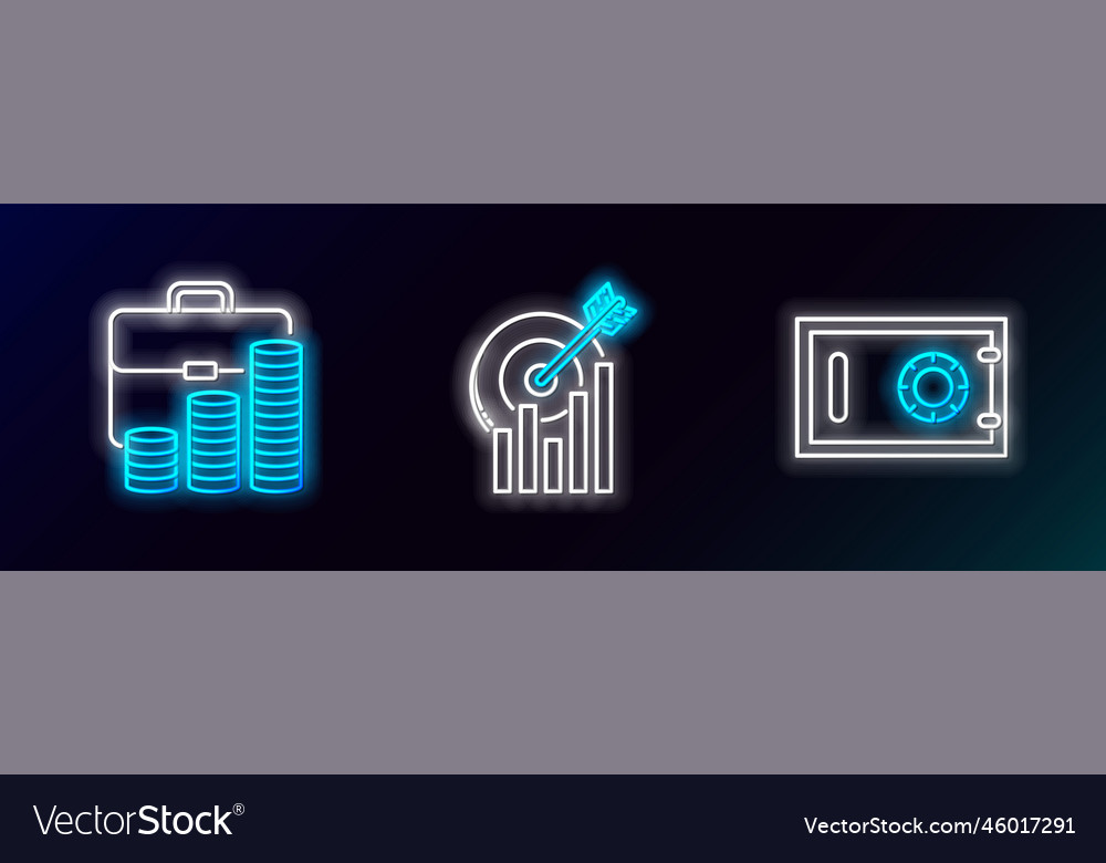 Set line safe briefcase and coin target vector image Set line safe briefcase and coin target