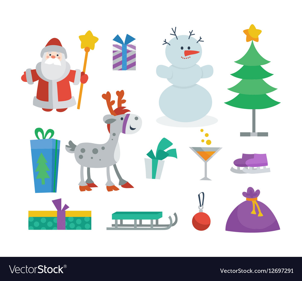 Set of objects for creation new year greeting card