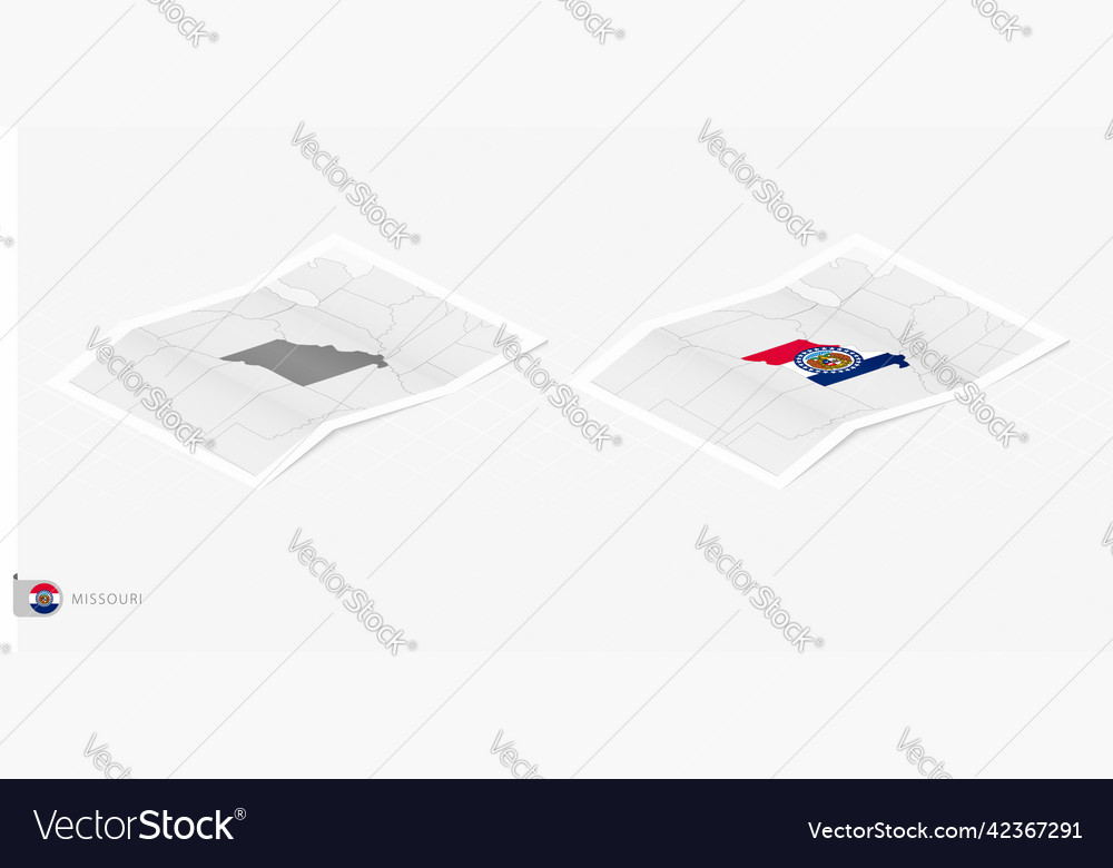 Set of two realistic map missouri with shadow
