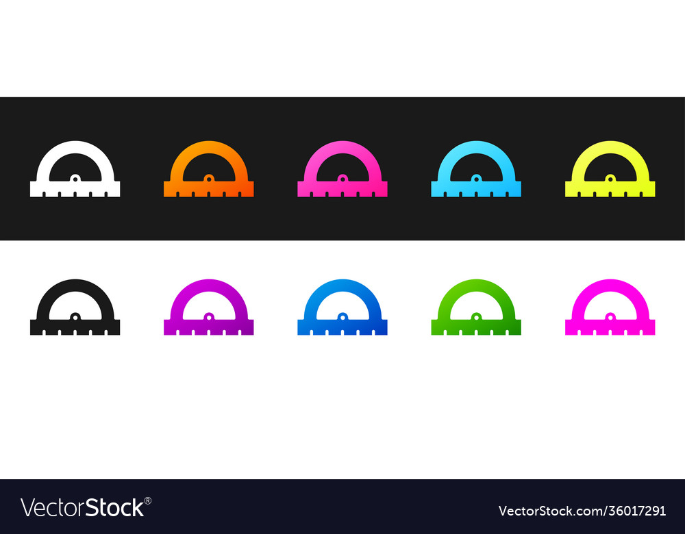 Set protractor grid for measuring degrees icon vector image Set protractor grid for measuring degrees icon