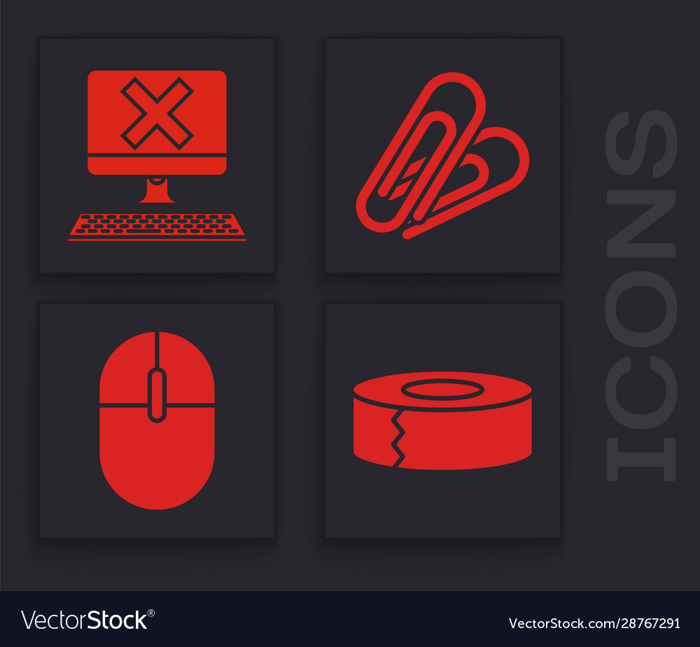 Set scotch computer with keyboard and x mark vector image Set scotch computer with keyboard and x mark