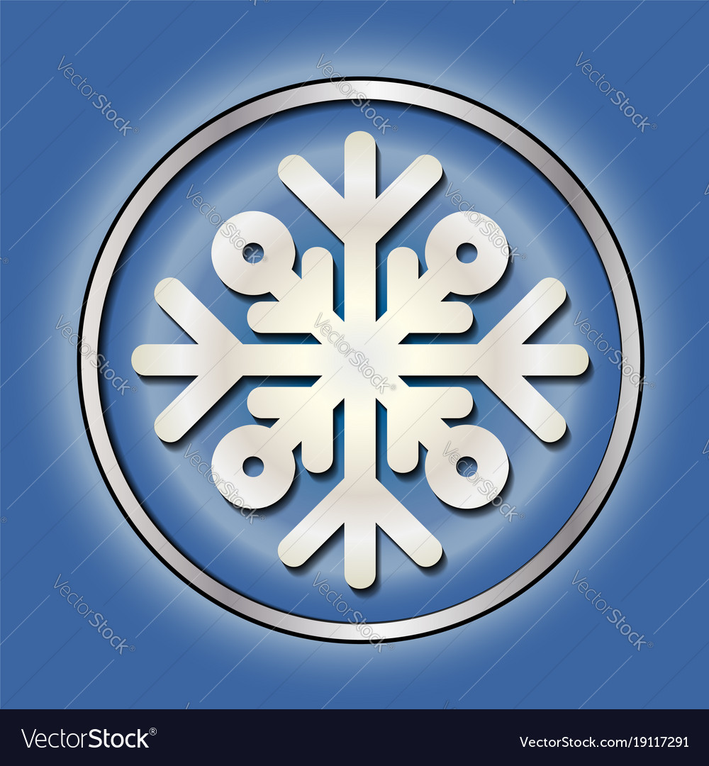 Shiny silver round button with snowflake winter