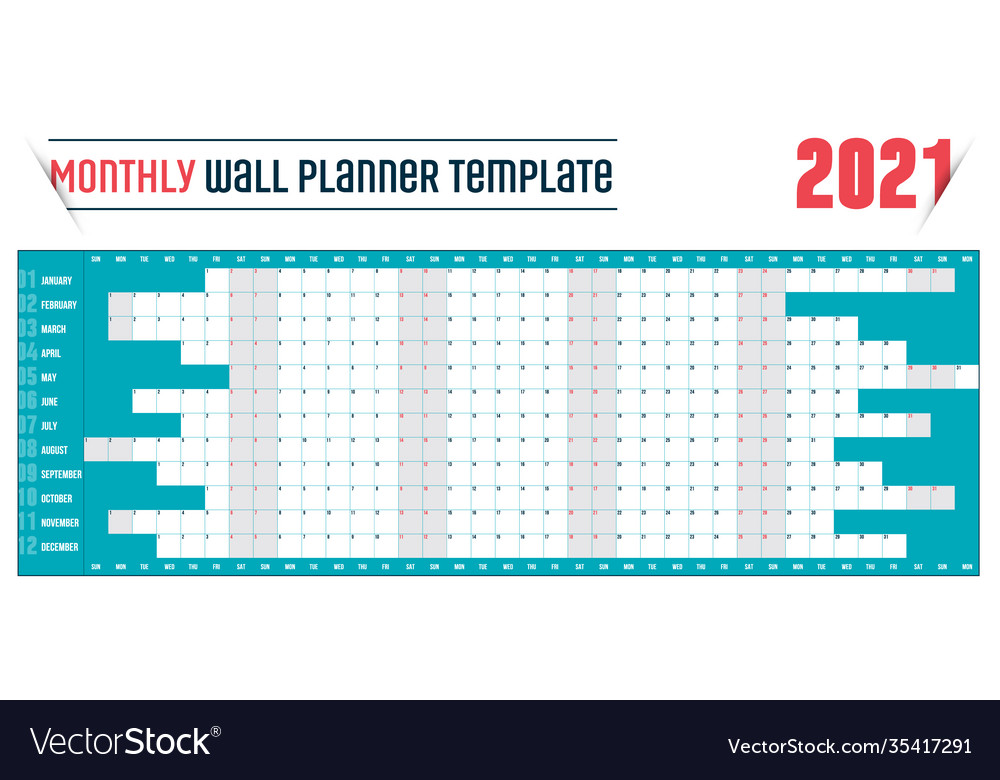 Yearly wall calendar planner template for year Vector Image