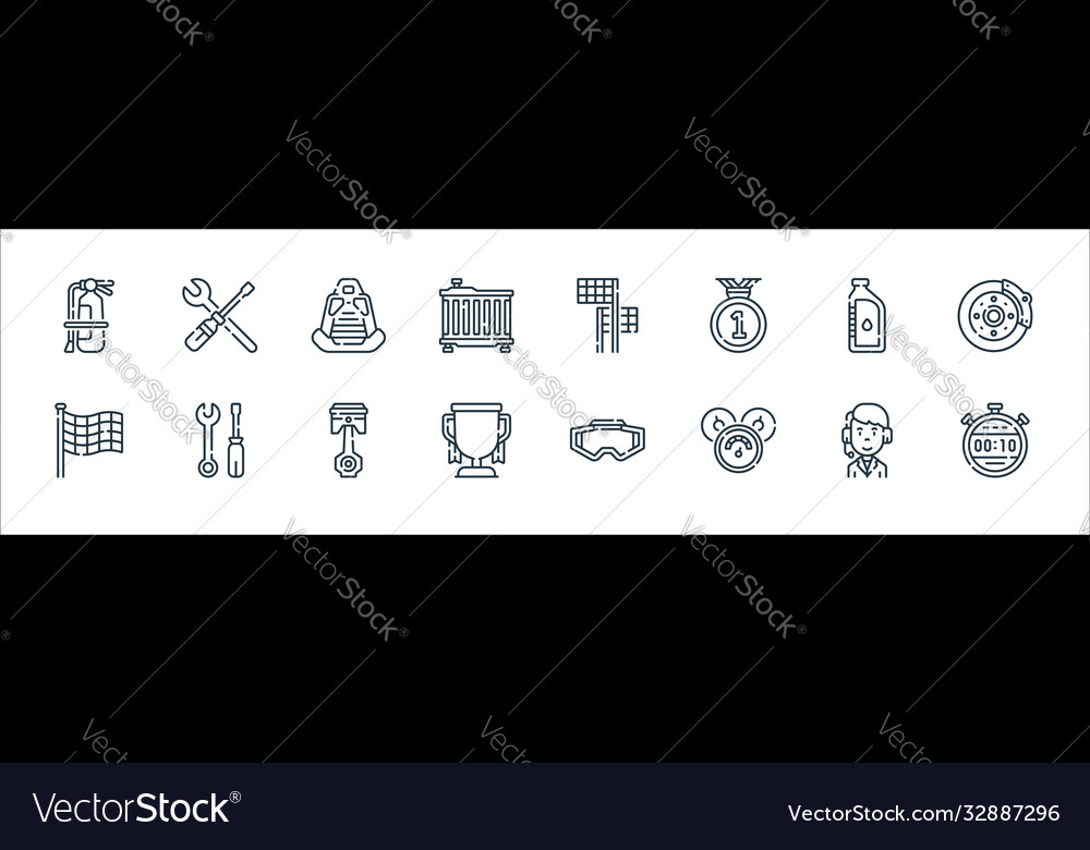 Auto racing line icons linear set quality