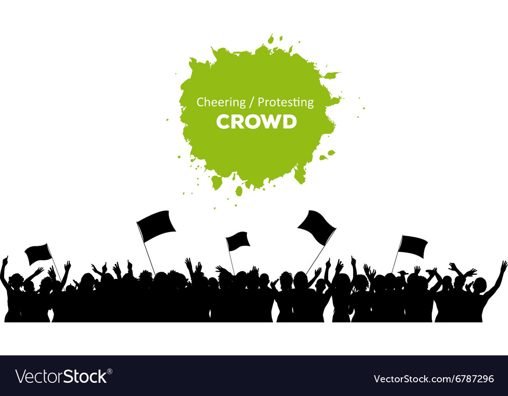 Cheering crowd with flags