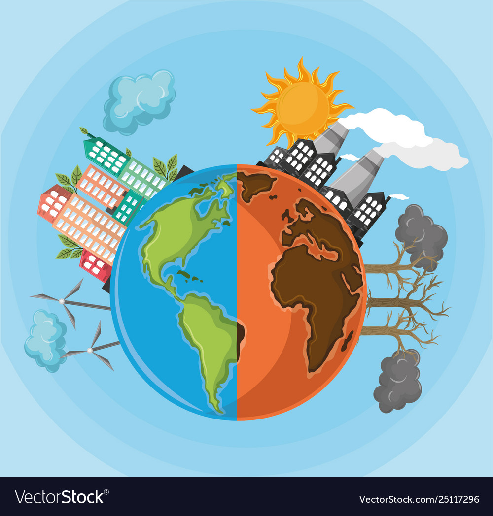 Half globe desert with pollution and half globe Vector Image