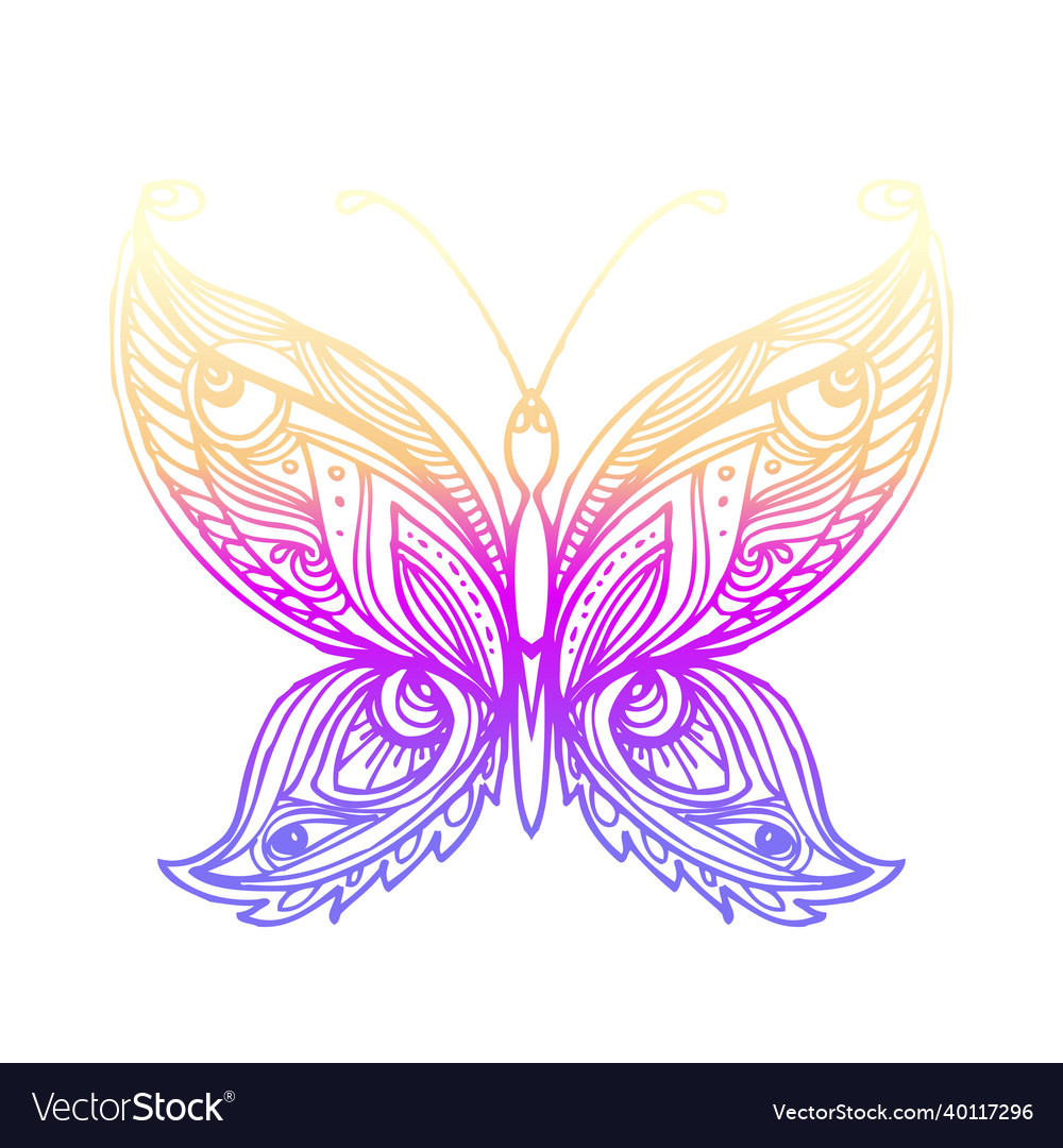 Hand drawn butterfly entangle style inspired vector image Hand drawn butterfly entangle style inspired