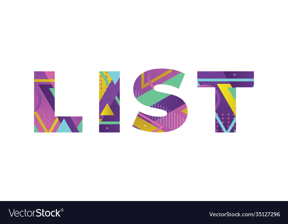 List concept retro colorful word art Royalty Free Vector