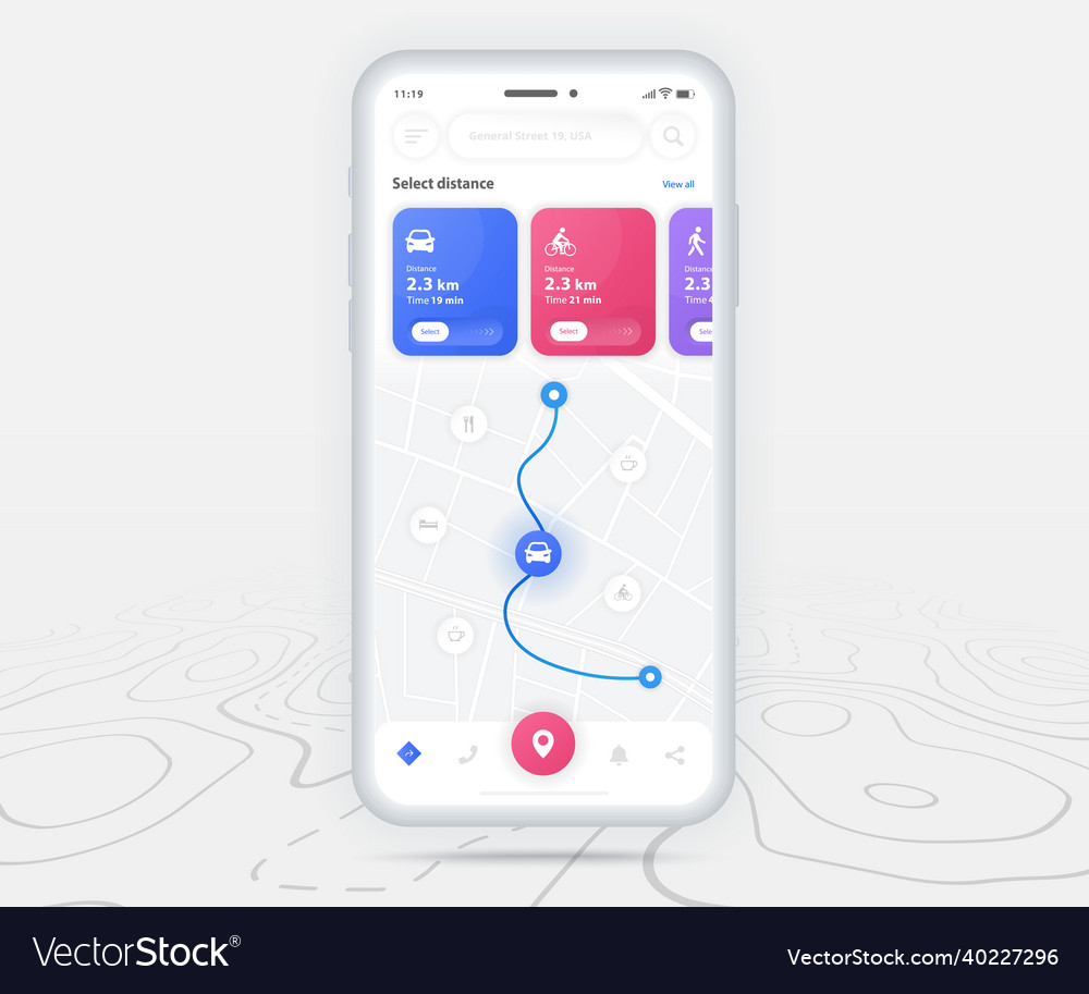 Map gps navigation ux ui concept smartphone ui Vector Image