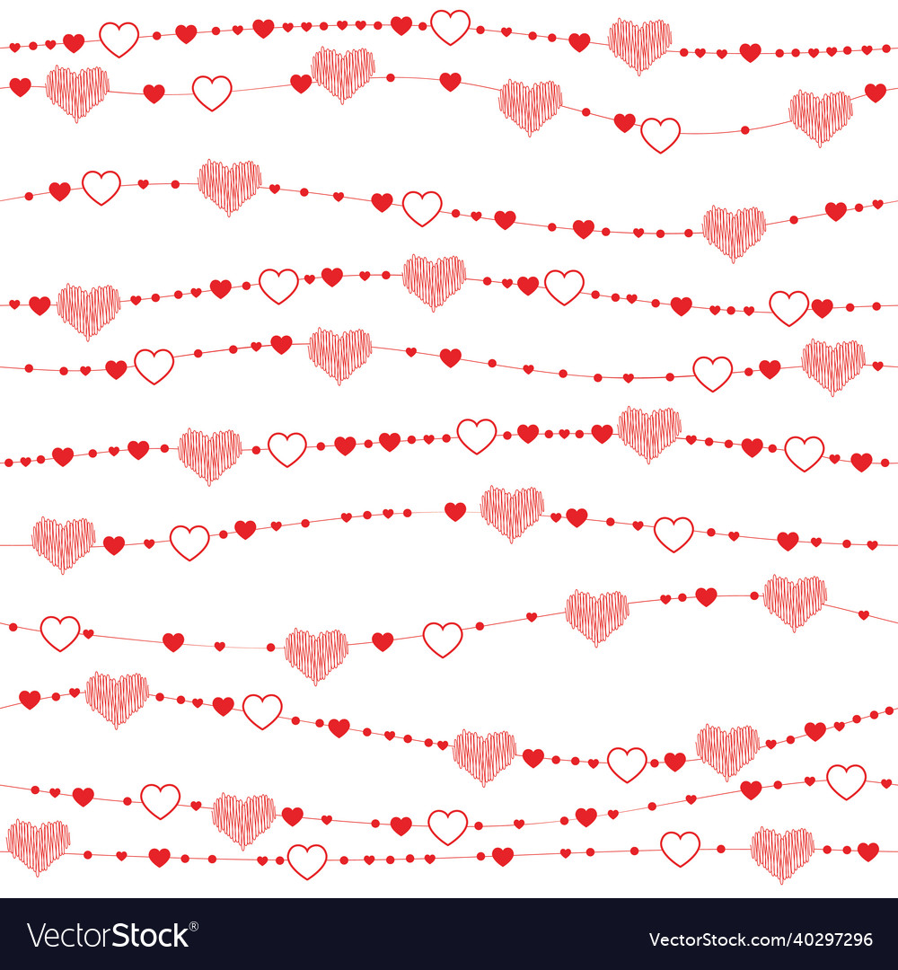 Seamless pattern with hearts on a string red Vector Image Seamless pattern with hearts on a string red