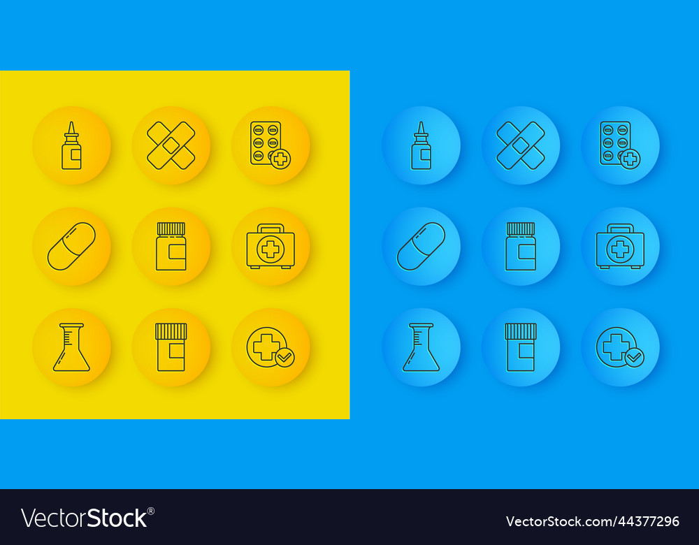 Set line test tube and flask medicine pill