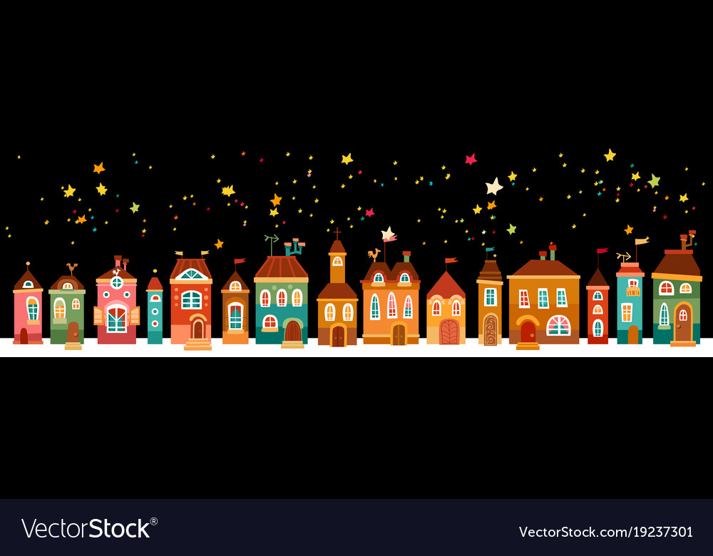 Weihnachtslandschaft Nacht mit den Häusern