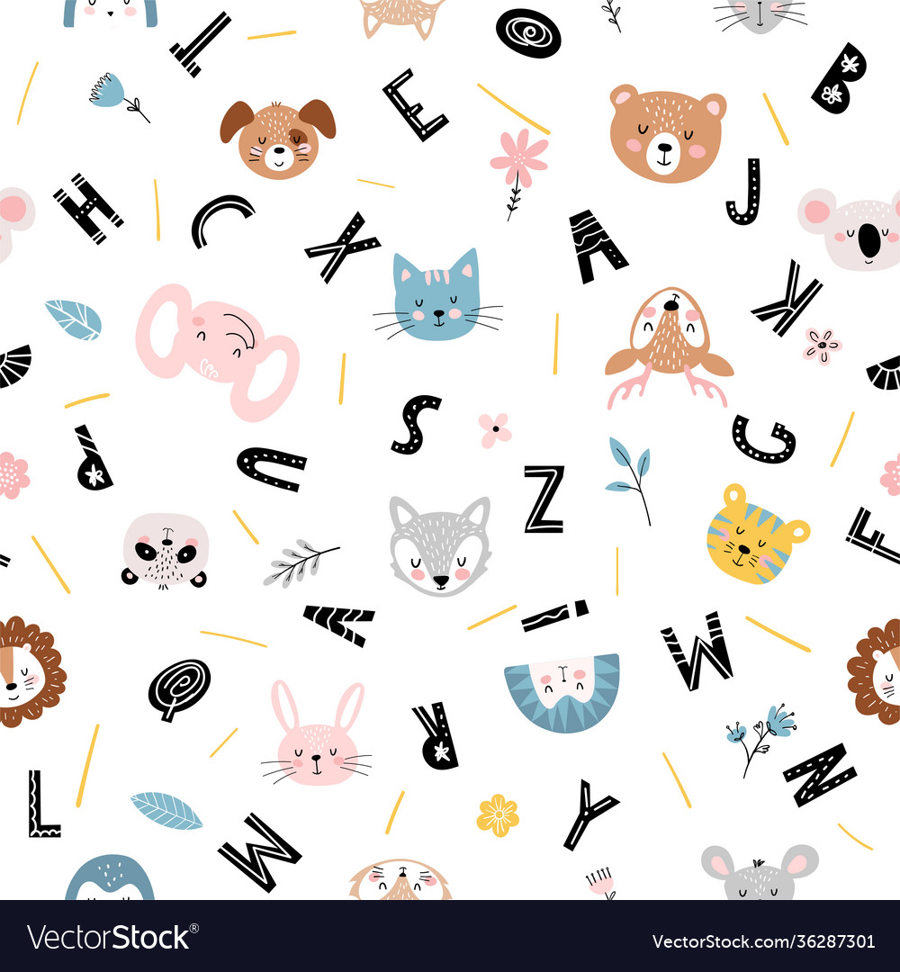 Cute seamless pattern with baby animals vector image Cute seamless pattern with baby animals
