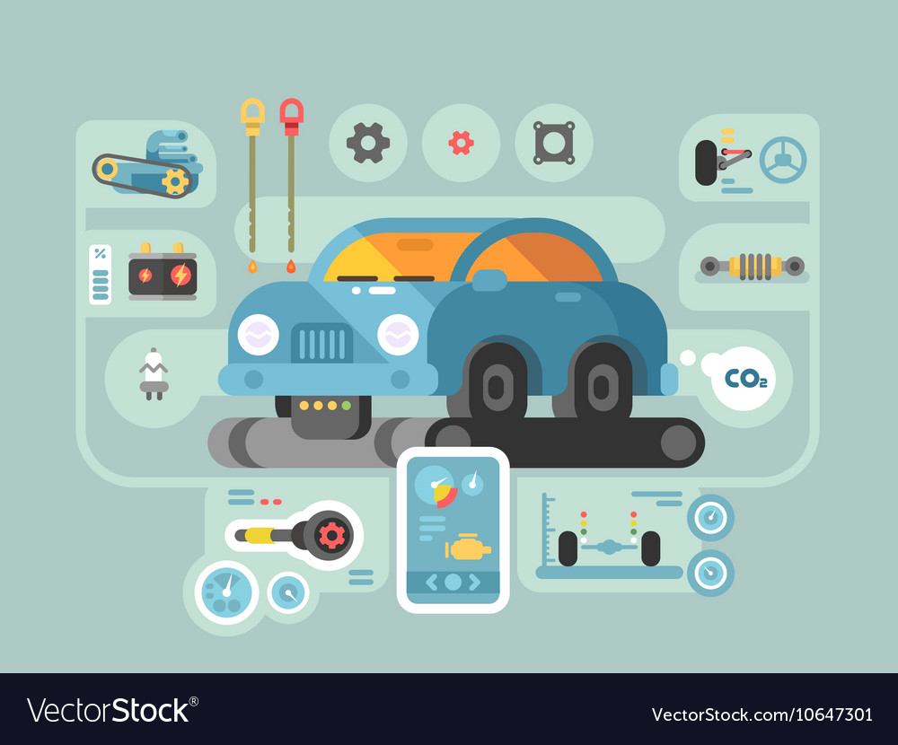 Diagnostics of machines in service station Vector Image