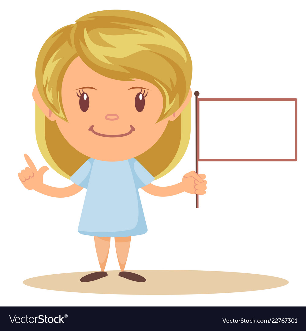 Girl holding blank flag Royalty Free Vector Image