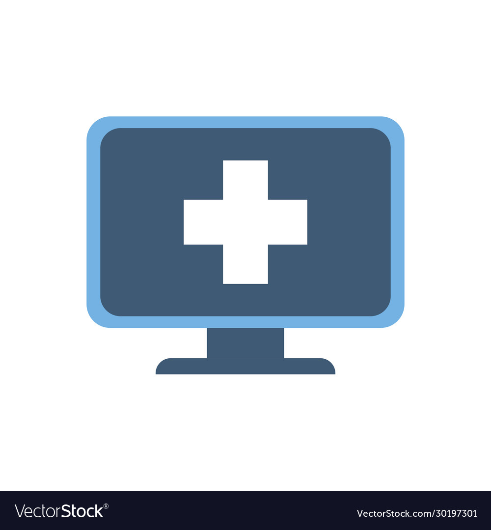 Isolated cross inside computer flat style icon
