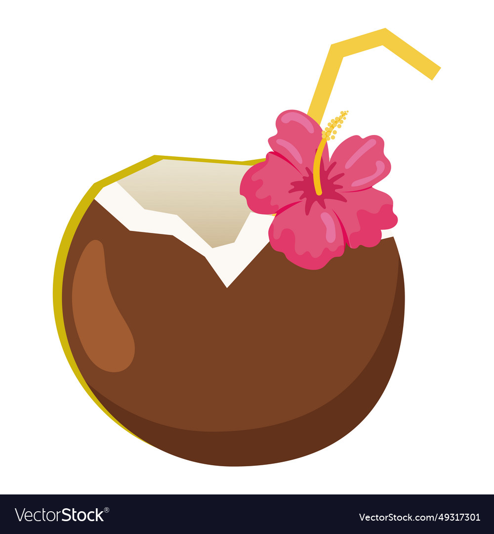 Isolated tropical cocktail on coconut sketch icon