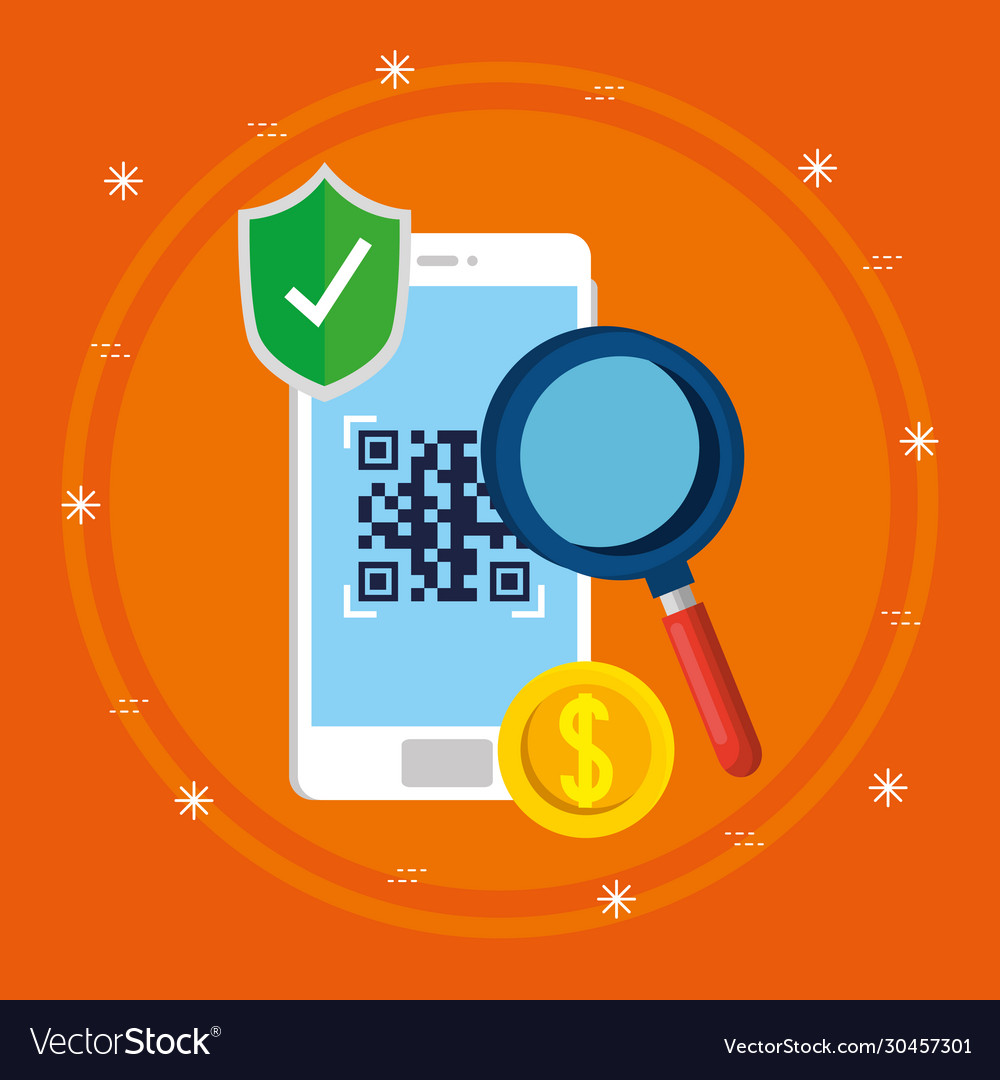 Qr code inside smartphone and lupe design