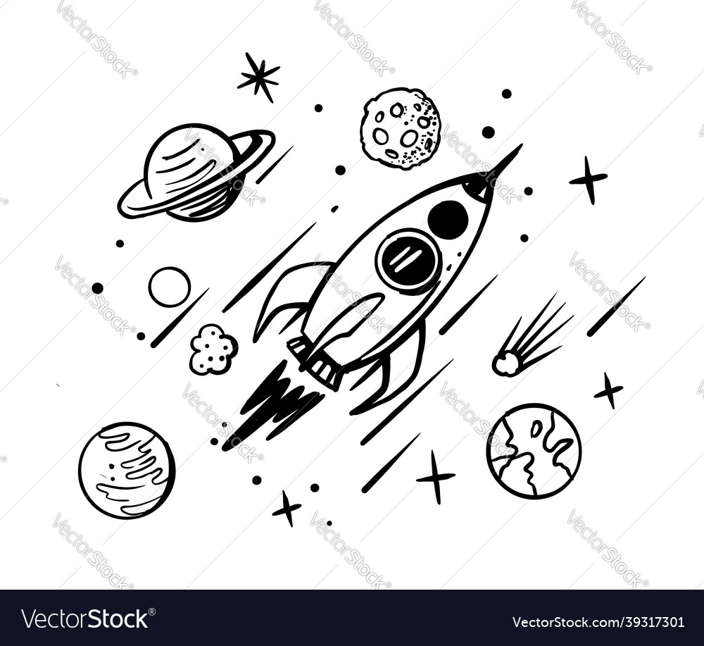 Rocket doodle space sketch cartoon vector image Rocket doodle space sketch cartoon