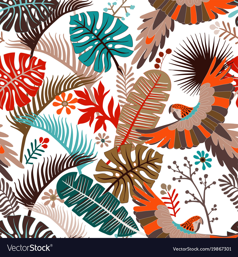 Seamless pattern with palm leaves