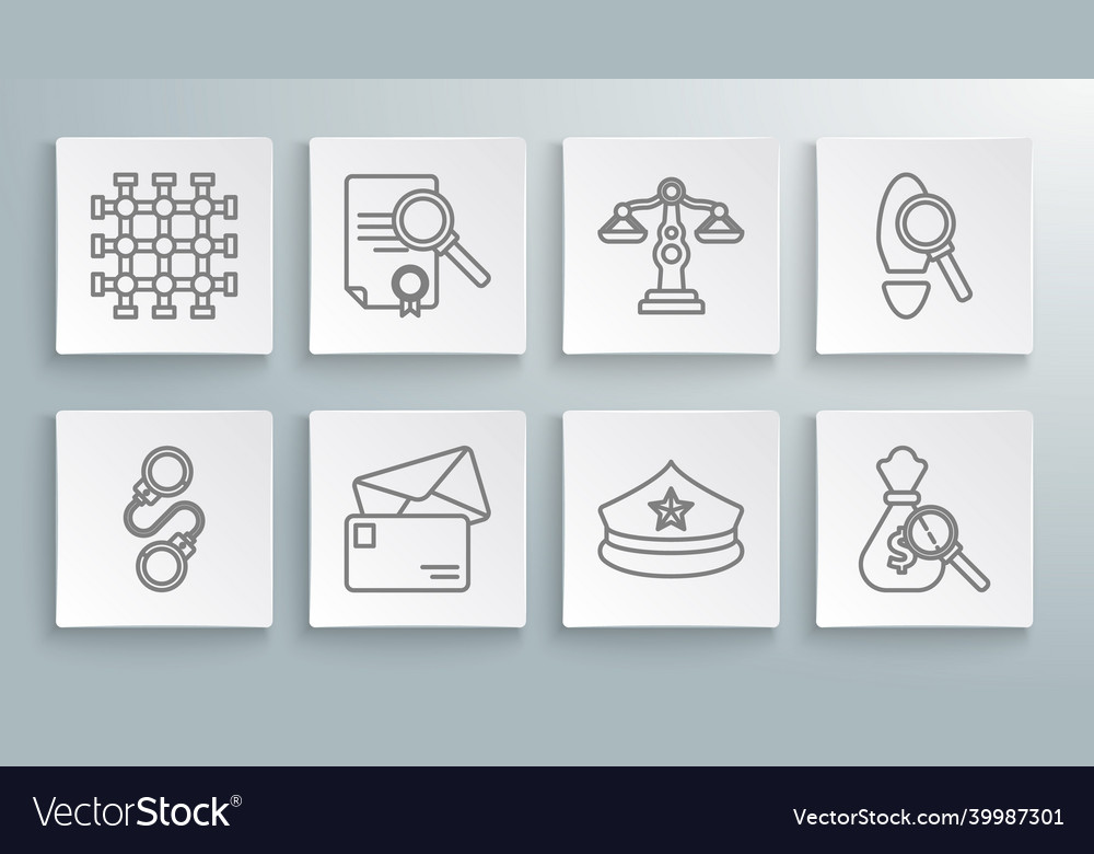 Set line handcuffs document with search envelope Vector Image Set line handcuffs document with search envelope