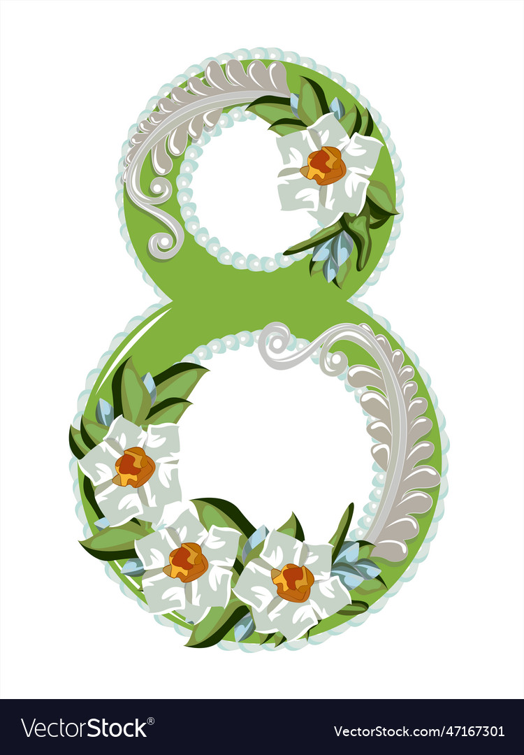 Spring number 8 decorated with daffodils