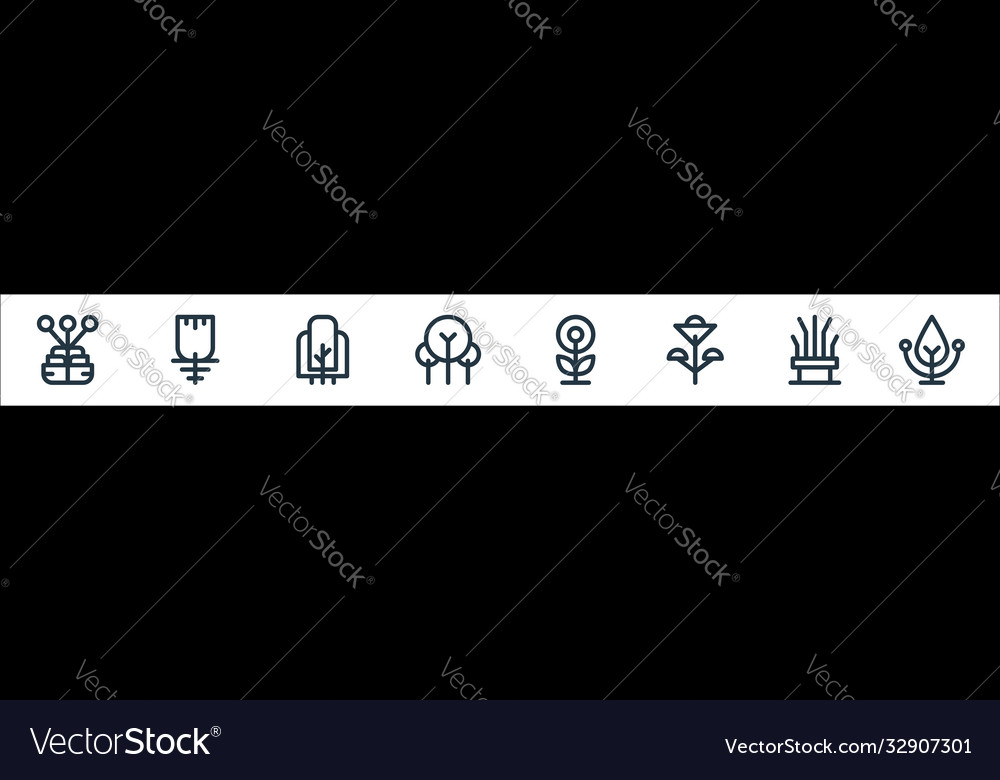 Tree and plant line icons linear set quality