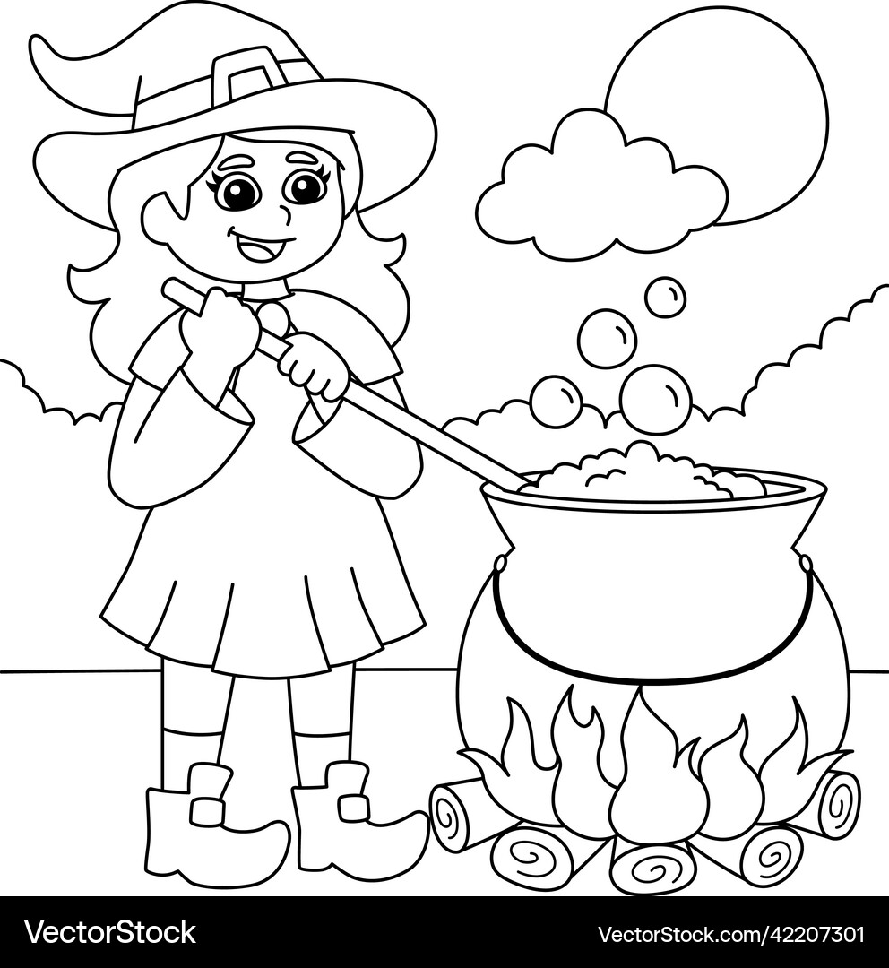 Witch potion pot halloween coloring page for kids Vector Image