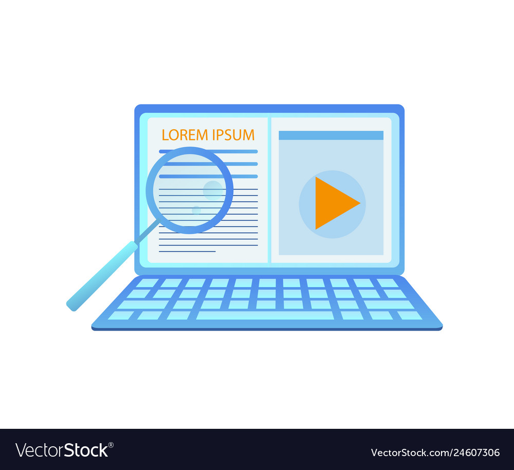 Big laptop with opened web page and magnifier vector image Big laptop with opened web page and magnifier