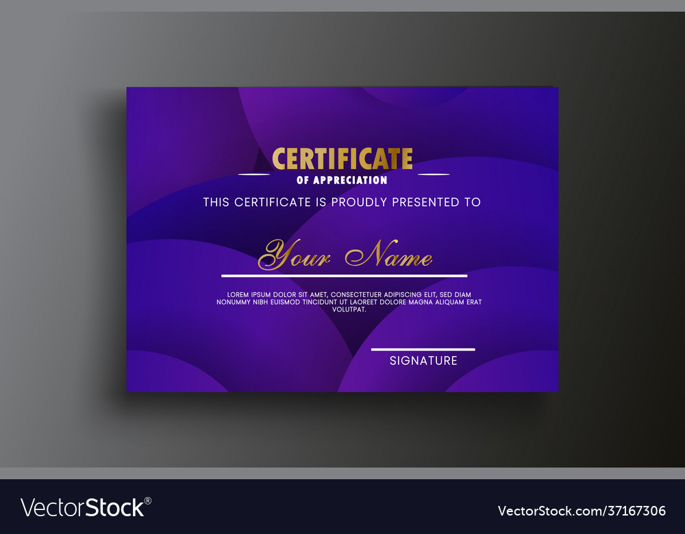 Certificate appreciation template purple Vector Image