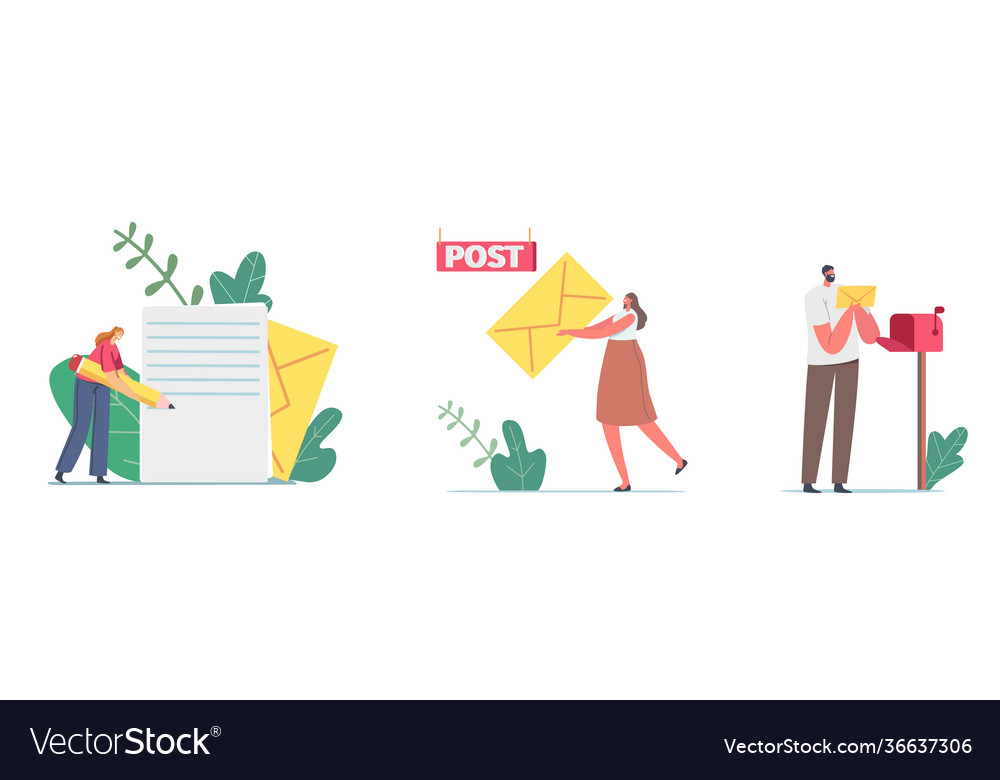 Characters writing sending or getting post mails vector image Characters writing sending or getting post mails