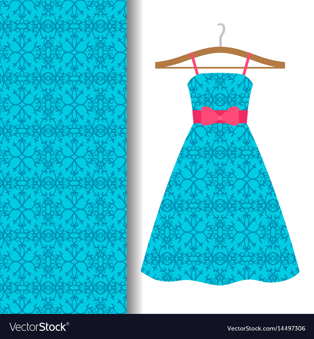 Dress fabric with blue arabic pattern