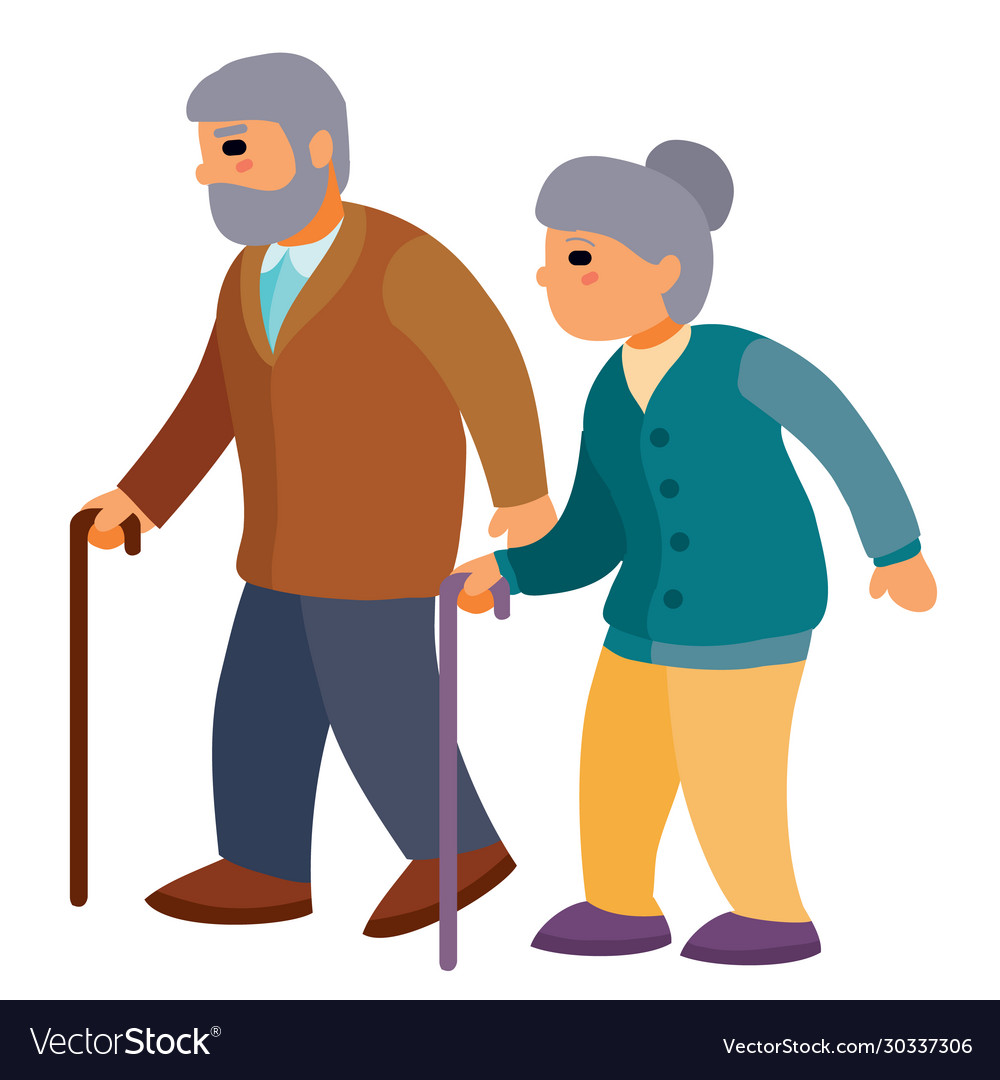 Grandparents walk with a cane isolated object on Vector Image