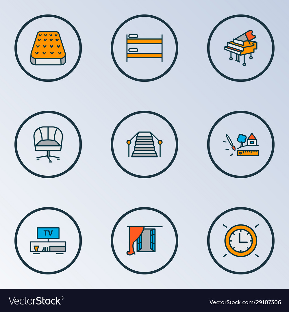 House icons colored line set with window double vector image House icons colored line set with window double
