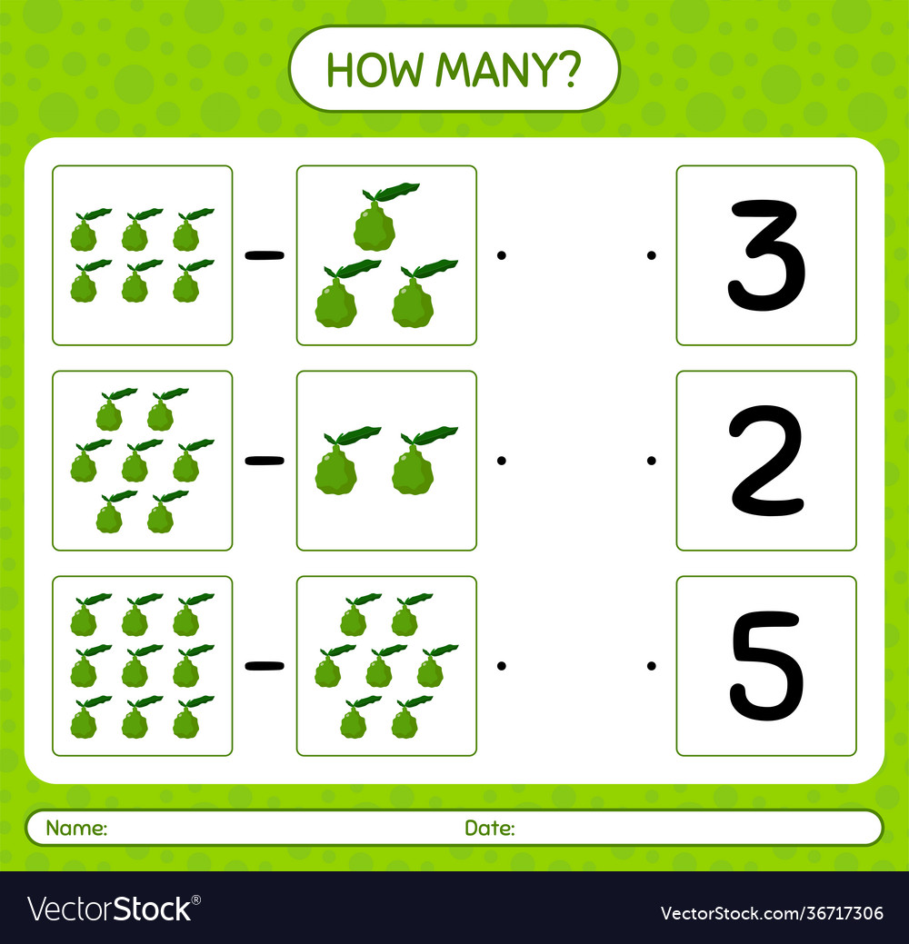 How many counting game with kaffir lime worksheet vector image How many counting game with kaffir lime worksheet