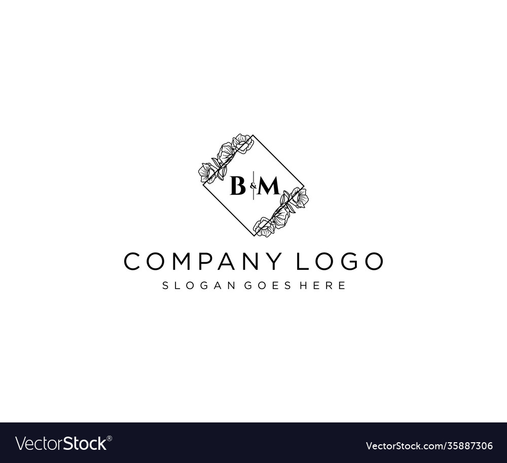 Initial bm letters botanical feminine logo