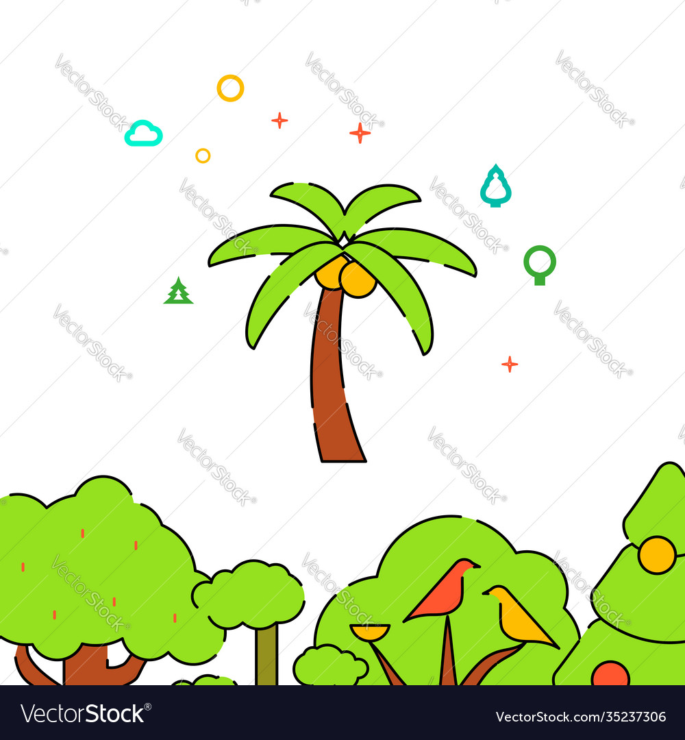 Palm tree with nuts filled line icon simple vector image Palm tree with nuts filled line icon simple