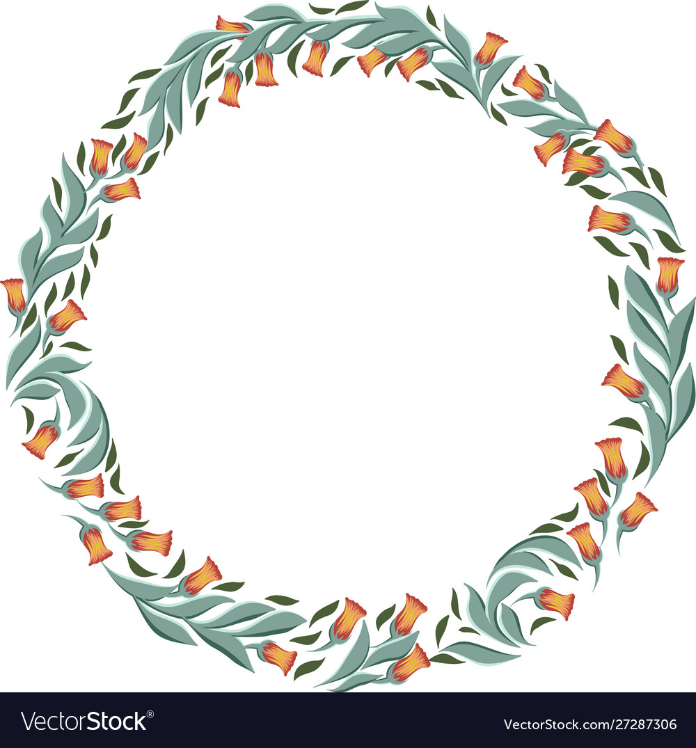 Round floral frame wreath with different flowers